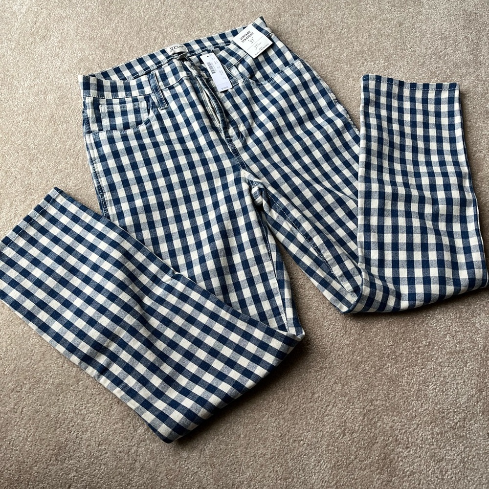 J. Crew Women’s Preppy blue check vintage straight jeans size 27 NWT